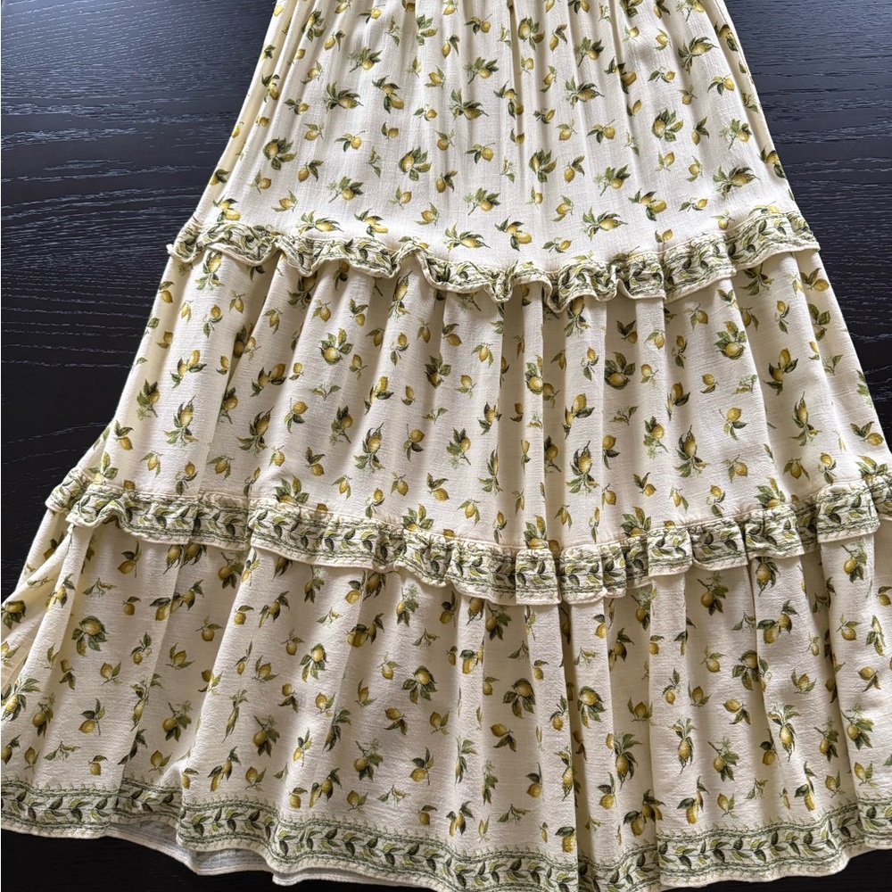 Max Studio Floral Cream and Green Maxi Skirt